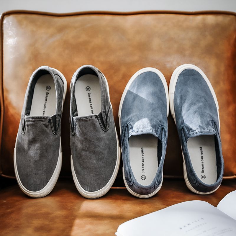 Korean Style Men's Shoes, Men's Washed Canvas Slip-On Shoes, Deck Shoes, Vintage Simple and Stylish, Youthful and Fashionable Korean Style Men's Shoes, Men's Washed Canvas Slip-On Shoes, Deck Shoes, Vintage Simple and Stylish, Youthful and Fashionable