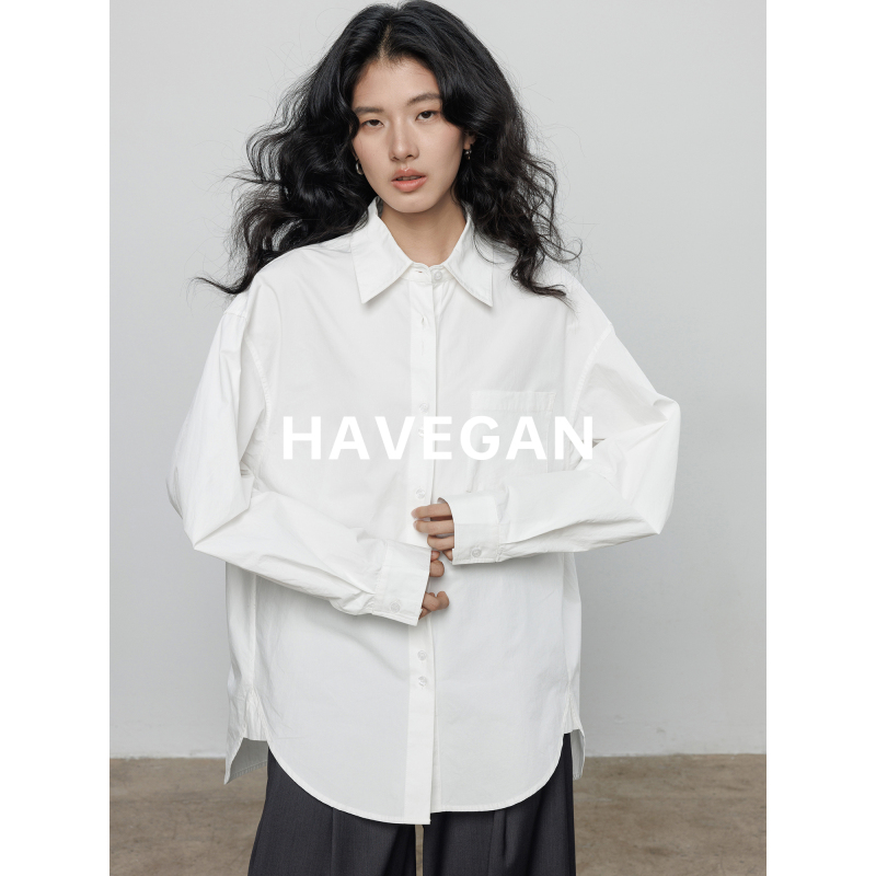 Havegan/Spring High-End White Shirt for Women, Layered Wear, 2026 New Pure Cotton Commuter Casual Top