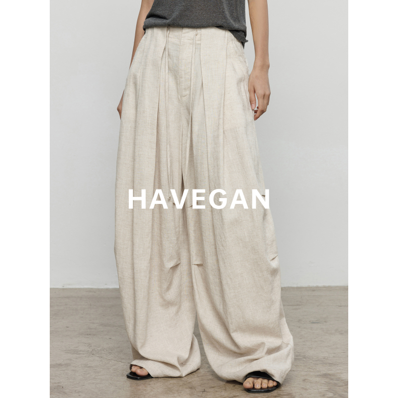 Havegan/Summer Design Tencel Ramie Casual Pants for Women, Wide-Leg Pleated Relaxed Old Money Style Long Pants Havegan/Summer Design Tencel Ramie Casual Pants for Women, Wide-Leg Pleated Relaxed Old Money Style Long Pants