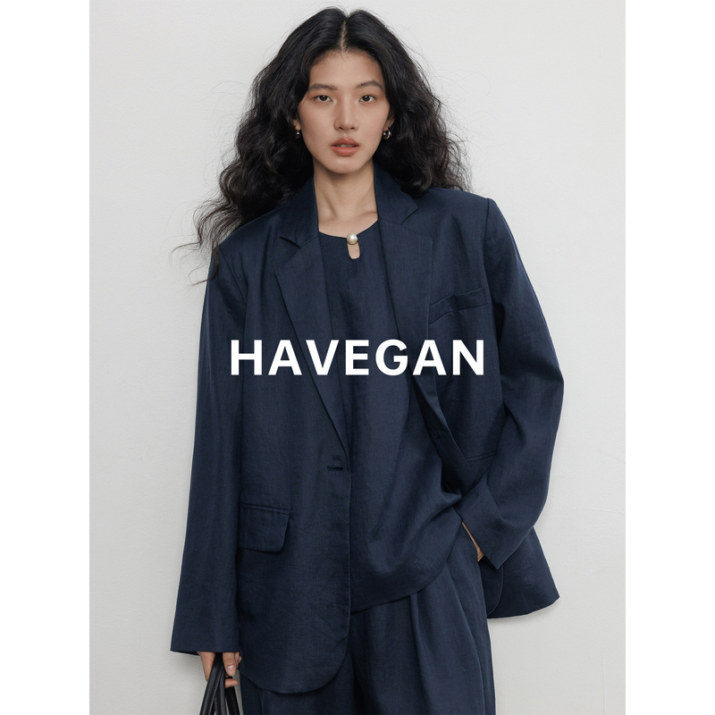 Havegan/Autumn Long-Sleeved Linen Blazer for Women, Old Money Style, Lazy Suit, Casual Workwear Top
