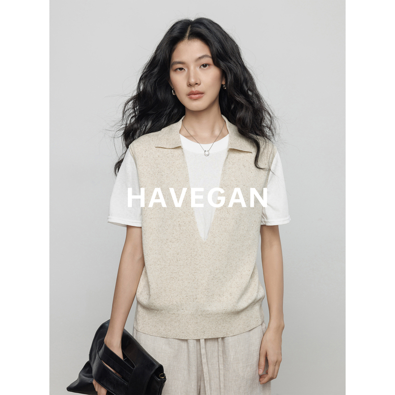 Havegan/Summer Tencel Linen Fake Two-Piece Knitted Patchwork T-Shirt for Women, Lazy Old Money Style Casual Top