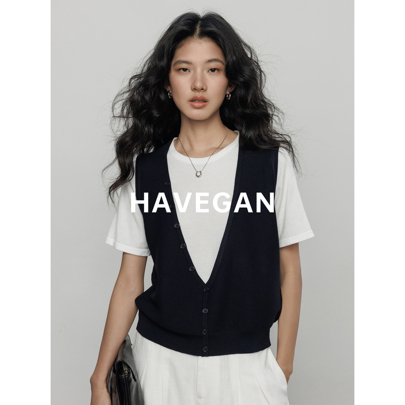 Havegan/Summer Round Neck Fake Two-Piece Knitted Sweater for Women, Patchwork Vacation Casual Relaxed Old Money Style Top Havegan/Summer Round Neck Fake Two-Piece Knitted Sweater for Women, Patchwork Vacation Casual Relaxed Old Money Style Top