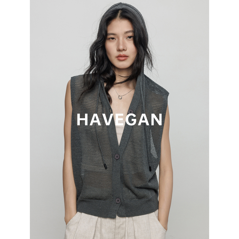 Havegan/Summer Knitted Hooded Cardigan Vest for Women, Lazy Old Money Style Mesh Outerwear Vest Top