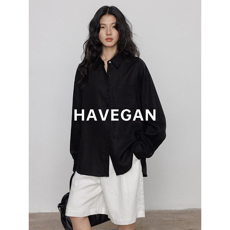 Havegan/Tencel Linen Long-Sleeved Spring Sun Protection Shirt for Women, Loose, Lazy, Relaxed Casual Top