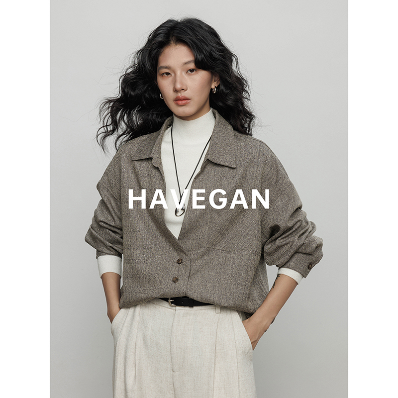Havegan/Winter Retro Design Brushed Flannel Shirt for Women, Long-Sleeve Old Money Style Textured Layering Top Havegan/Winter Retro Design Brushed Flannel Shirt for Women, Long-Sleeve Old Money Style Textured Layering Top