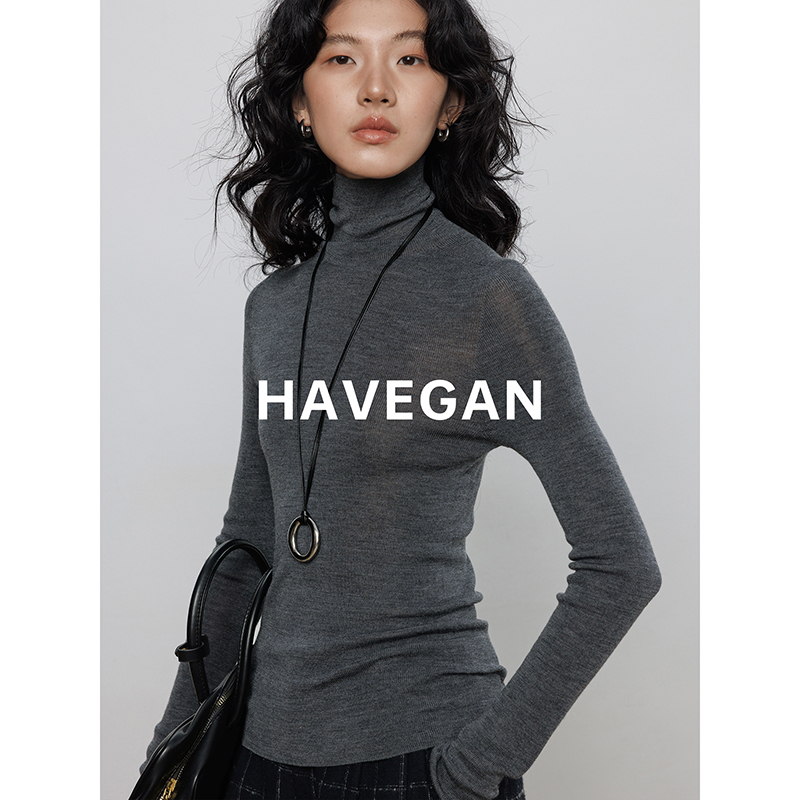 Havegan/Autumn High-Neck Skin-Friendly 100% Wool Knitted Base Layer Women's Elastic Slim-Fit Inner Top Havegan/Autumn High-Neck Skin-Friendly 100% Wool Knitted Base Layer Women's Elastic Slim-Fit Inner Top