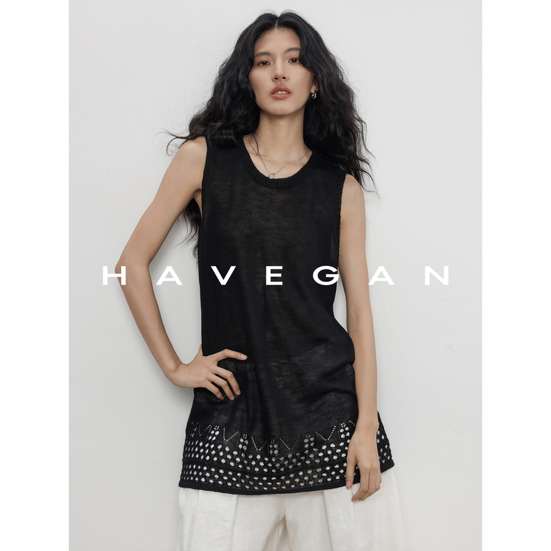 Havegan/Summer Round-Neck Sleeveless Hollow-Out Design Shirt Dress for Women, Old Money Style Casual Top