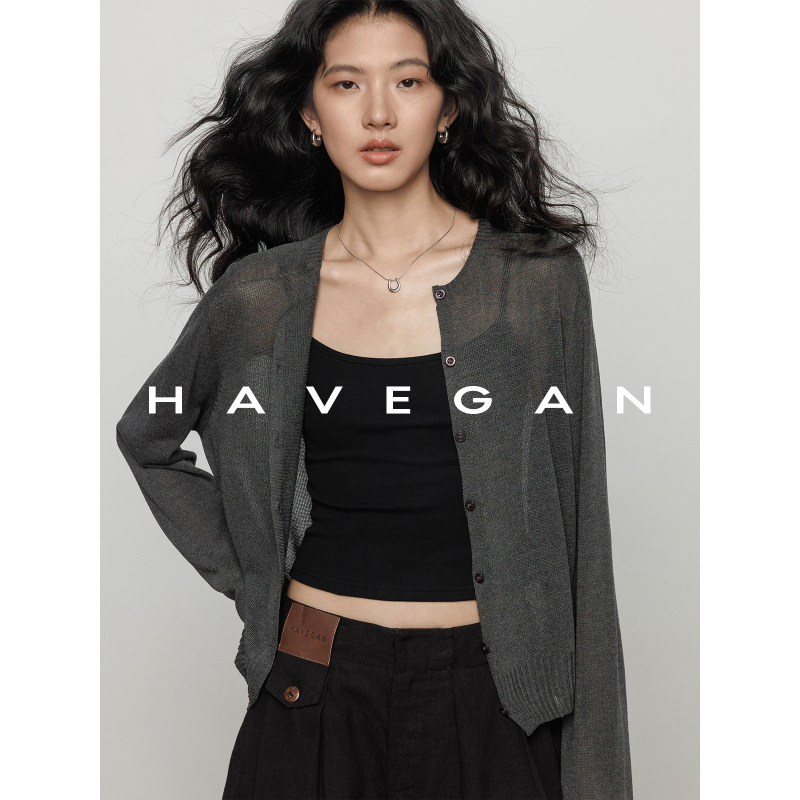 Havegan/Summer Round-Neck Knit Cardigan for Women, Old Money Style, Relaxed and Lazy, Sun Protection Air-Conditioning Shirt Top