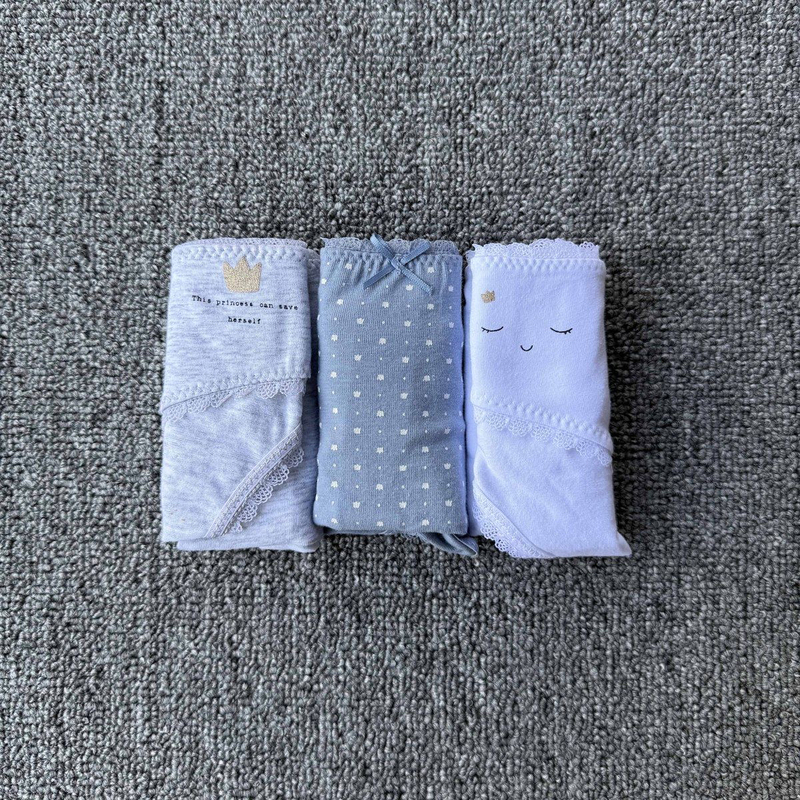 Spanish O Brand Export Women's Boxed Cartoon Crown Smiley Face Cotton Briefs Low-Rise Panties 3-Pack