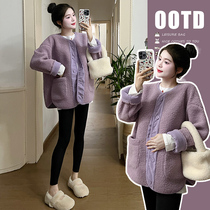 Maternity coat autumn and winter outer wear Korean style lamb wool loose and versatile winter coat cotton coat short style thickened in winter
