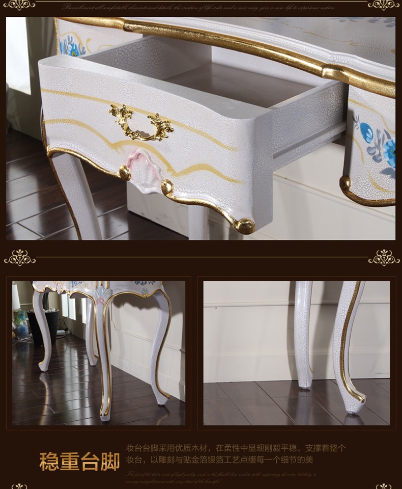 Nội thất Fp Châu Âu Nội thất sân vườn Pháp thủ công tùy chỉnh bàn trang điểm gỗ rắn kết hợp phân trang điểm - Bộ đồ nội thất bàn ghế phòng khách hiện đại