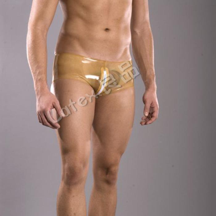 Latex Clothing Men's Bodysuit Men's Underwear Boxer Briefs Latex Shorts U-Convex Design Crotch Zipper