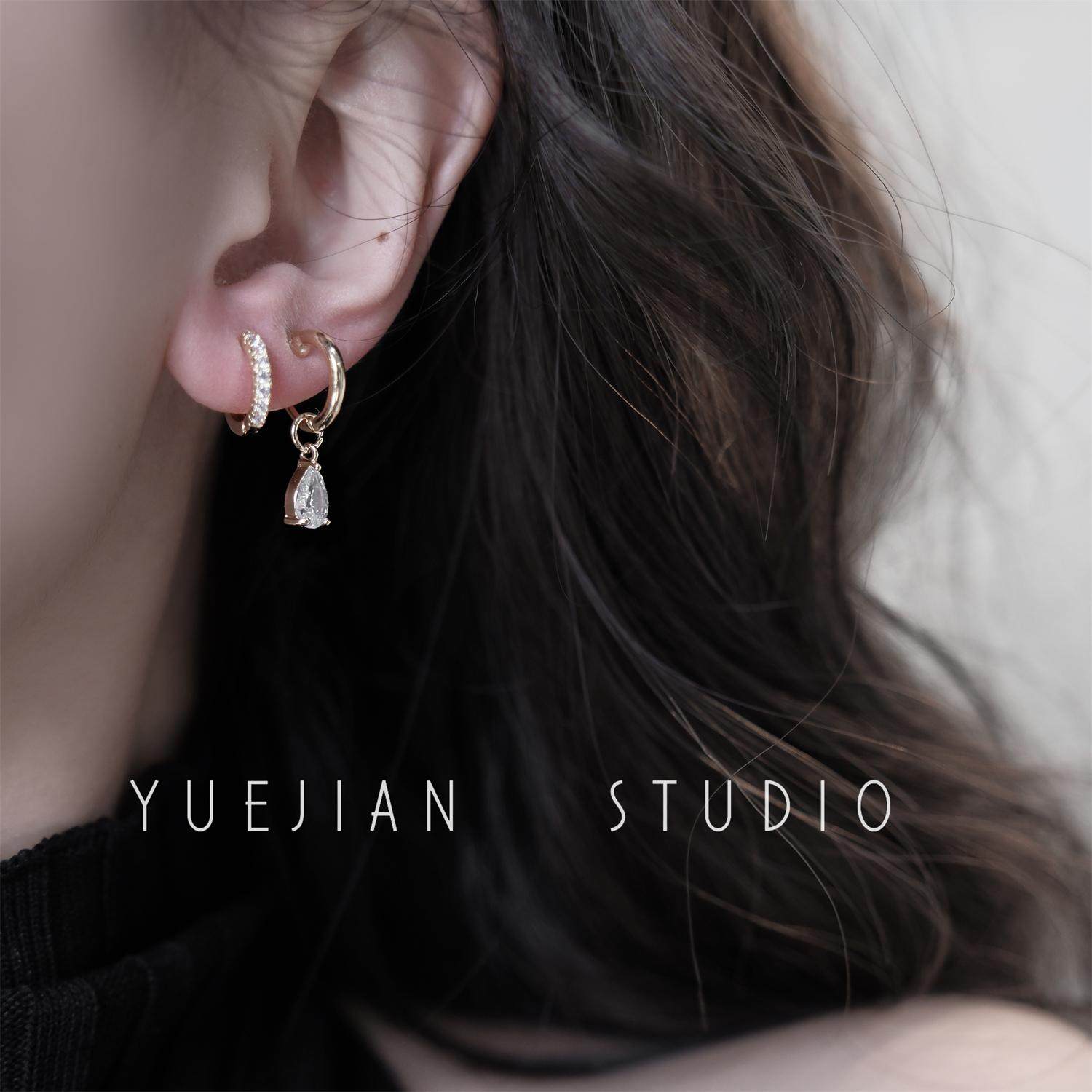 YUEJIAN Angel's Tears ~ Jennie's same style teardrop-shaped delicate hoop earrings, mosquito coil ear clips