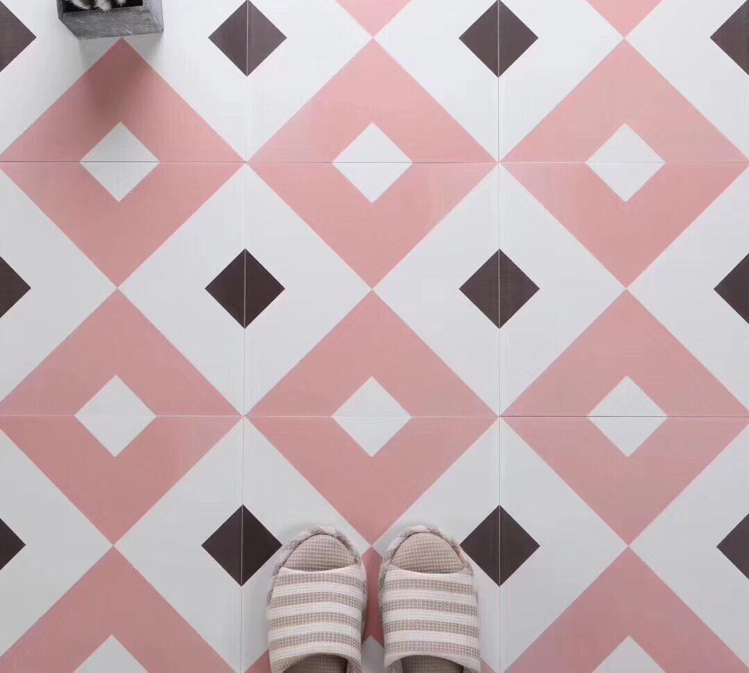 Anti-slip tiles pink Pink Geometric Hotel Dining Room Kitchen Flowers room Abroad Light toilet wall Brick Flooring-Taobao