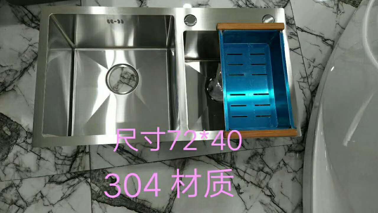 Spot new thickened 304 stainless steel panel double basin split vegetable basin handmade basin drainer