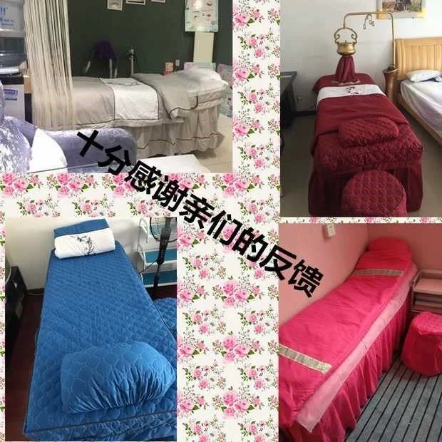 . Giường màu xám bao gồm bốn bộ thẩm mỹ viện cotton châu Âu kiểu váy massage nóng 4 bộ chăn ga gối gia đình - Trang bị tấm