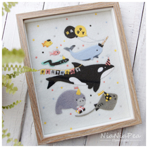 Wool felt embroidery painting Happy birthday fish material pack Poke poke music gift photo frame decoration Handmade diy