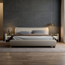 Light luxury leather bed master bedroom high-end atmosphere double side bed modern simple backrest soft bag bed minimalist leather bed