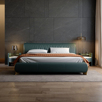 Light luxury leather bed double bed post-modern master bedroom personality first layer cowhide bed soft bag bed Italian light luxury leather art bed