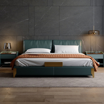 Light luxury bed modern minimalist villa double soft bag bed net red bedroom personality real leather art bed Italian minimalist bed