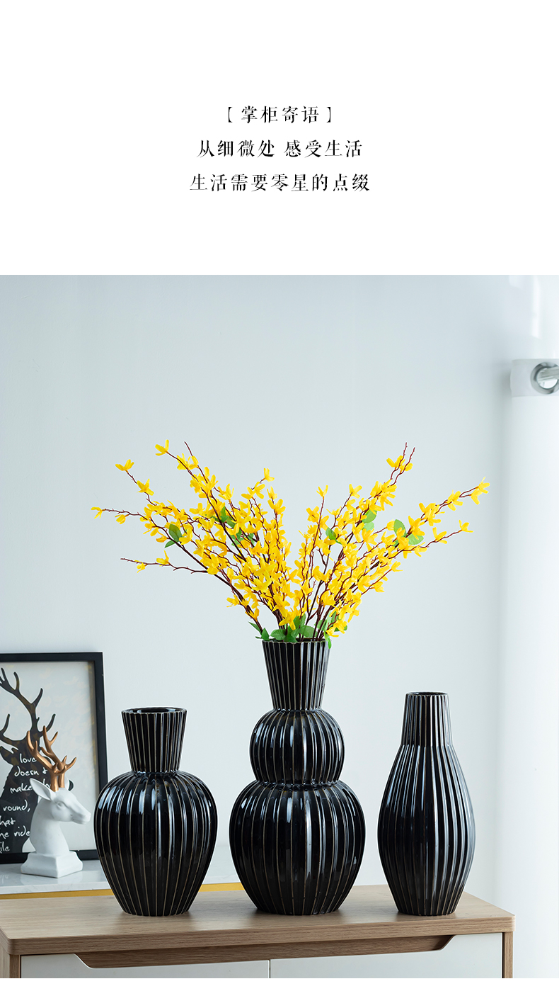 Mesa of ceramic vase European classical flower arranging furnishing articles contracted sitting room creative black geometry, the dried flower decoration