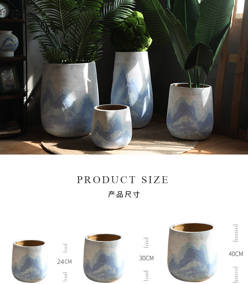 Jingdezhen ceramic Nordic green plant of large diameter flowerpot land contracted flowers villa hotel decoration flower arranging furnishing articles