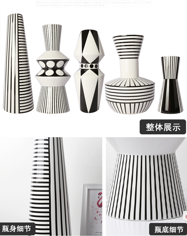 Nordic ceramic vase mesa place dry flower arranging flowers sitting room decoration in hotel American I and contracted creative, black and white