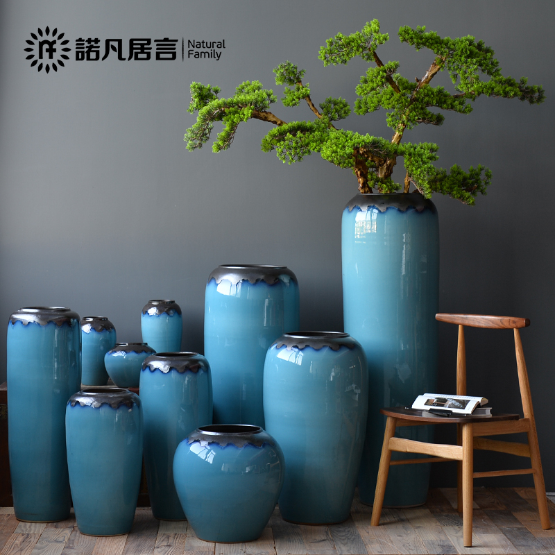 Ceramic Floor-Standing Large Vase, Light Luxury Blue Glaze, Living Room Decoration, Flower Arrangement, Dried Flowers, Home Furnishings, Entrance Hall, European-Style Decorations