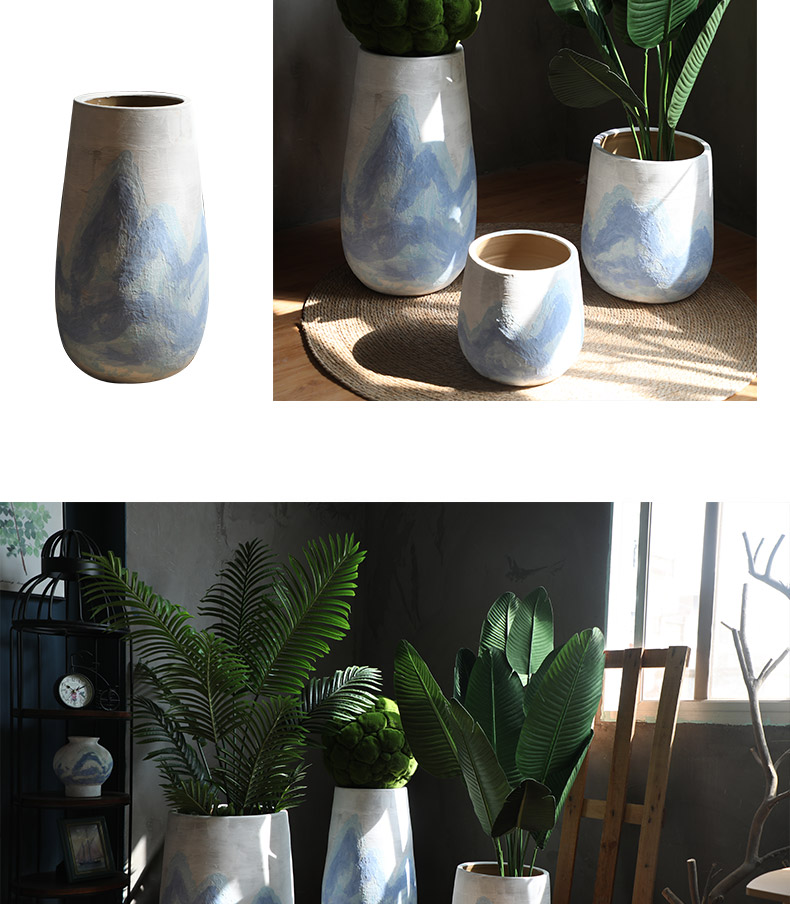 Jingdezhen ceramic Nordic green plant of large diameter flowerpot land contracted flowers villa hotel decoration flower arranging furnishing articles