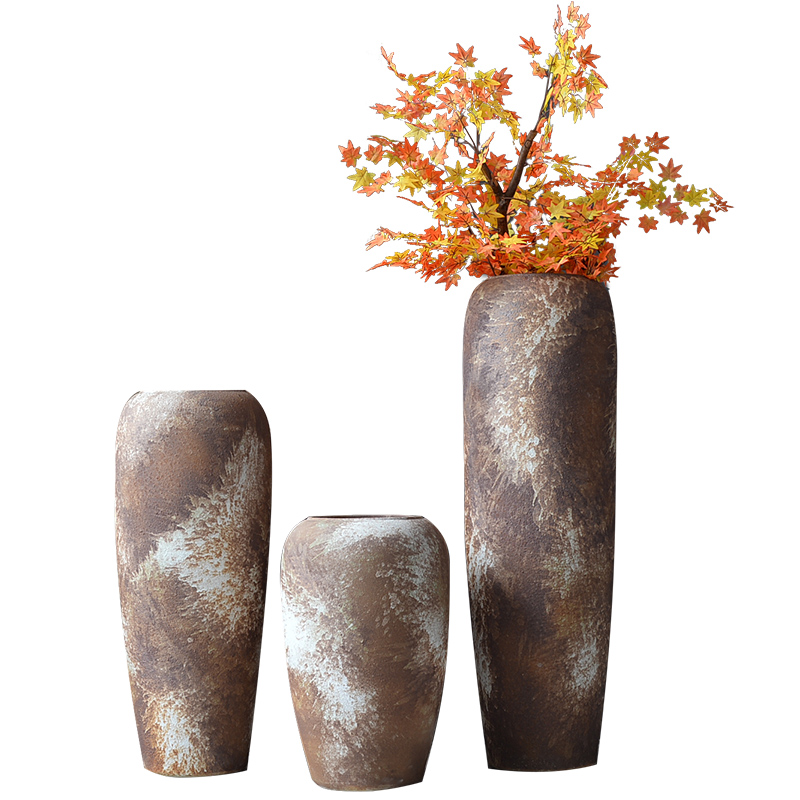 Ceramic vase landing a large sitting room place dried flower arranging flowers Nordic coarse pottery rust color restoring ancient ways, ripple flowerpot decoration