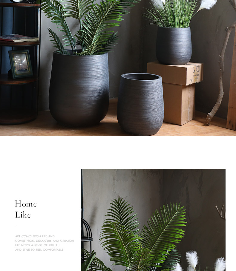 Nordic contracted and I ceramic vase, flowerpot hydroponic black pottery flower arranging plant sitting room adornment