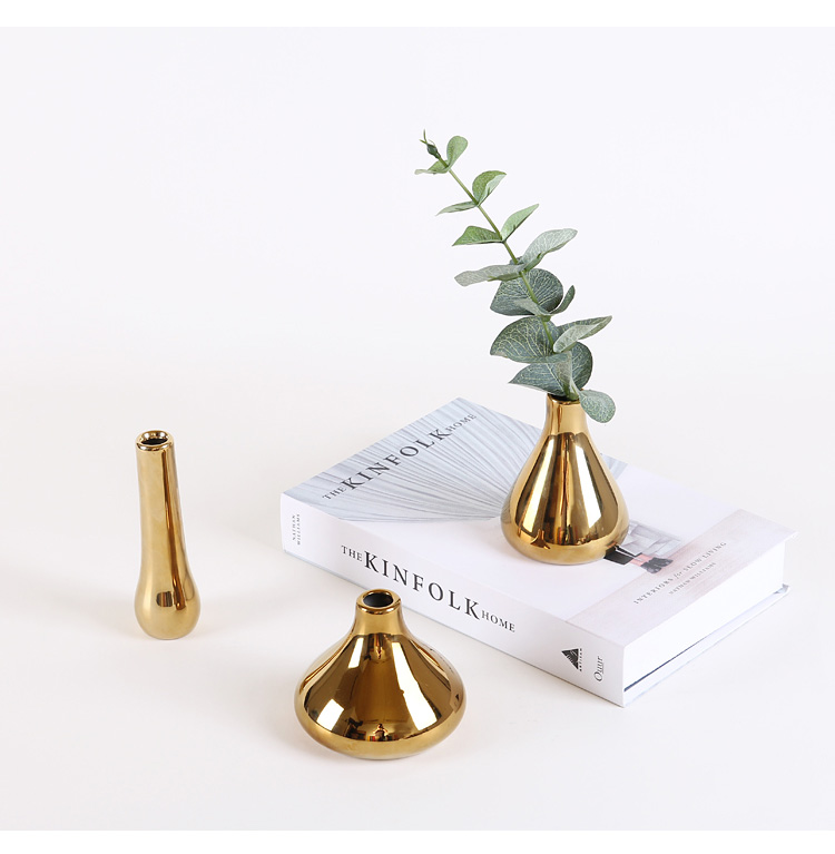 Light key-2 luxury Nordic gold furnishing articles creative home small ceramic vase American sitting room, bedroom adornment flower arrangement table