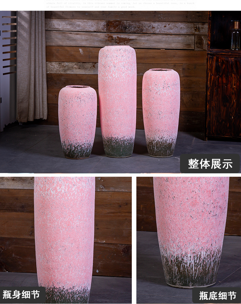 Large ceramic vase coarse pottery do old Japanese Nordic furnishing articles dried flower arranging flowers sitting room be born creative retro decoration