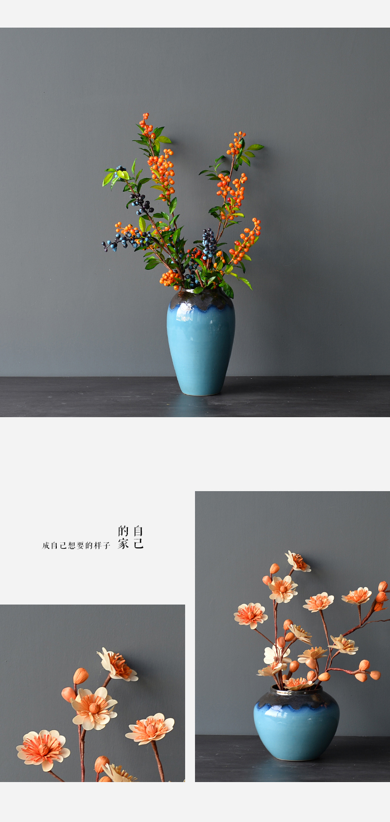 The New Chinese jingdezhen ceramic vase mesa blue glaze up sitting room place the dried flower decoration suit to decorate