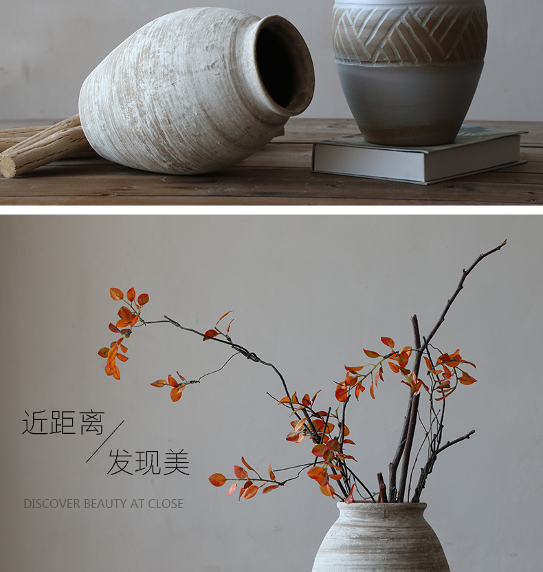 Manual clay soil coarse pottery art pottery vase retro flower arranging flower implement wabi-sabi dried flowers sitting room Japanese zen music teahouse