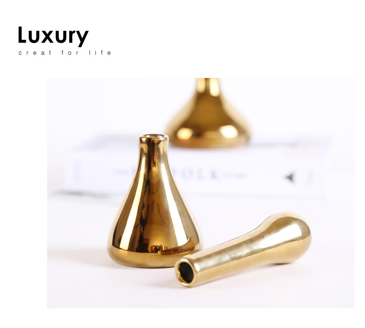 Light key-2 luxury Nordic gold furnishing articles creative home small ceramic vase American sitting room, bedroom adornment flower arrangement table