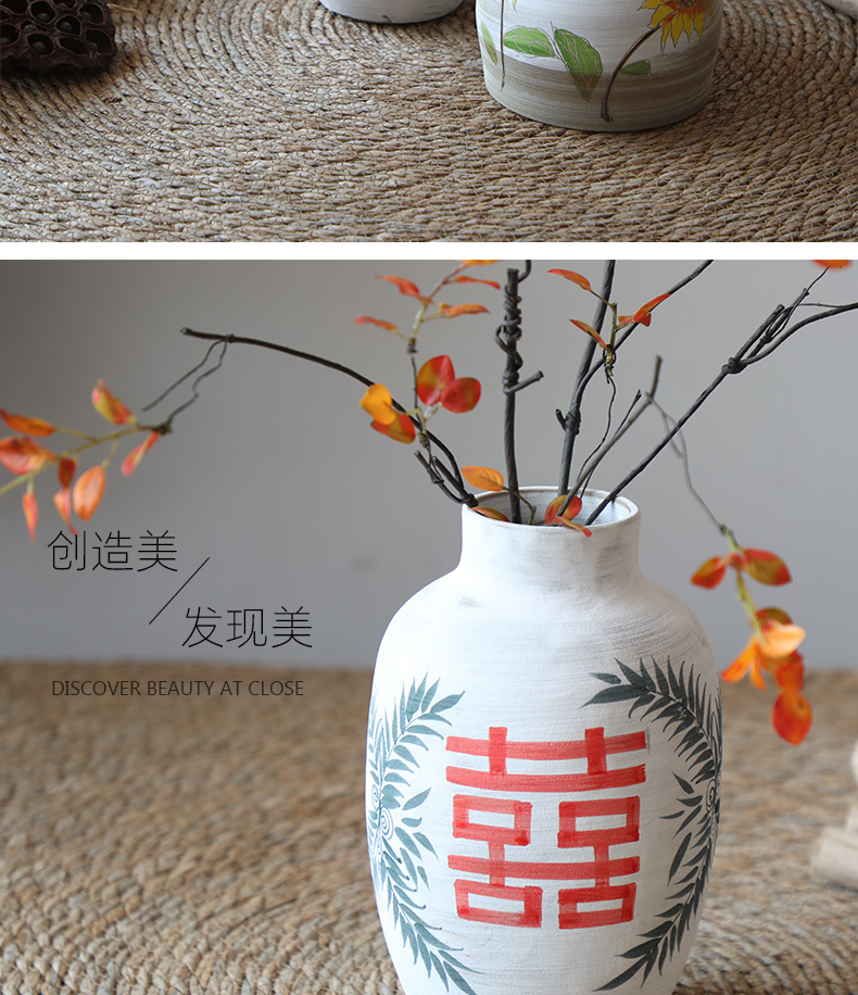 Restoring ancient ways, every crude TaoHua ware porcelain jingdezhen new Chinese style wedding happy character flower arranging dried flower vase furnishing articles ceramics