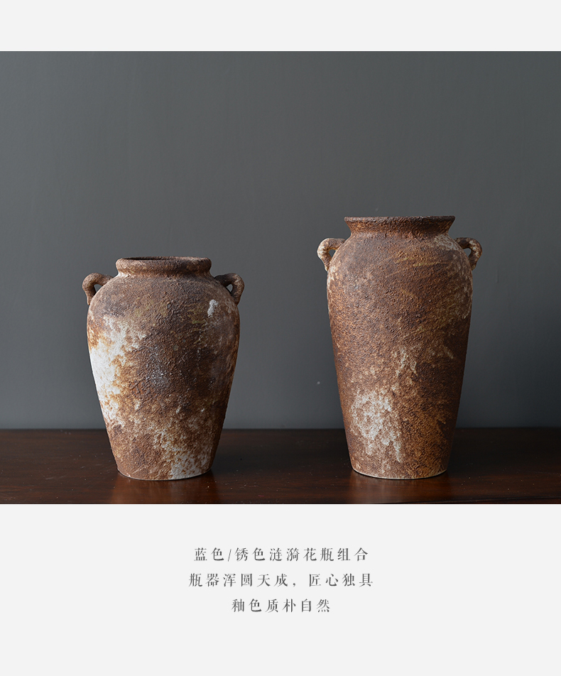 Mesa of jingdezhen ceramic vase Nordic sitting room flower arranging furnishing articles retro nostalgia rust coarse pottery decoration decoration