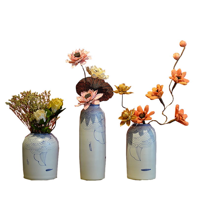 Ceramic vase, every new Chinese style is pure hand - made lotus between three - piece example household act the role ofing is tasted decorative porcelain furnishing articles