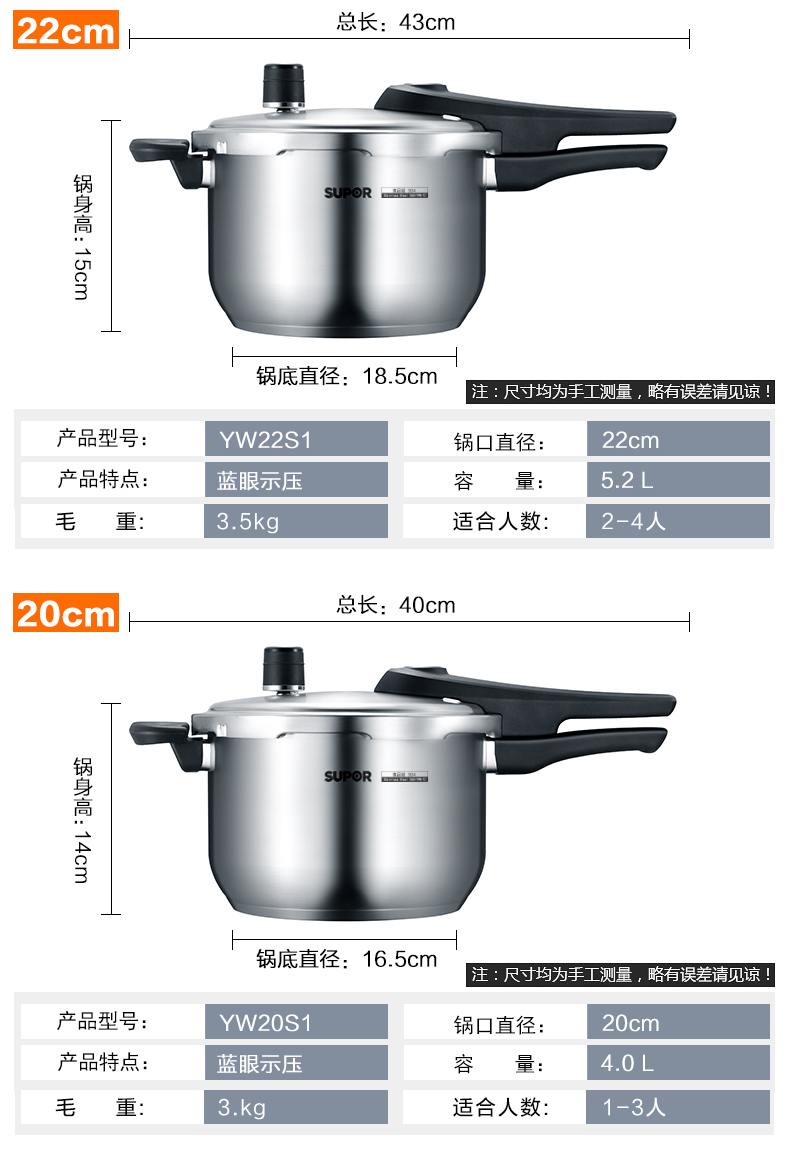 补券，燃电通用，蓝眼示压：20cm/4L 苏泊尔 304不锈钢高压锅 券后239元包邮 买手党-买手聚集的地方