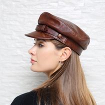 Star leather cowhide fashion beret spring and autumn men and women tide Europe and the United States British cap flat hat