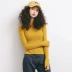 Mùa thu mỏng retro khí chất mỏng Slim cổ tròn chia tay áo len dài tay màu rắn áo sơ mi nữ đáy áo Đan Cardigan