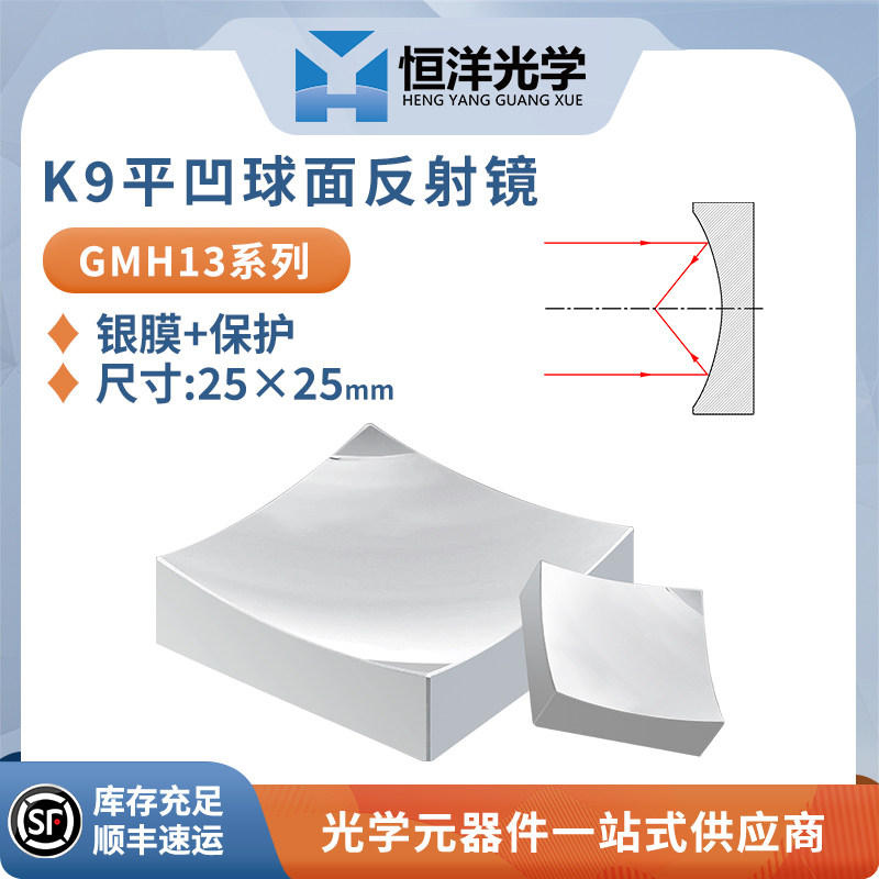 GMH13-K9平凹球面保护银反射镜方型25*25mm金属膜平凹高反镜片