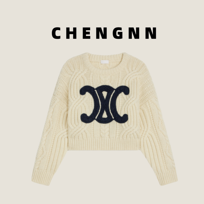 Chengnn Studio 24 Autumn New High-End Arc De Triomphe Style Twist Knit Sweater Round Neck Sweater