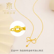 Socialite jewelry 5G craft gold bow necklace female 999 gold choker pendant Shenzhen live