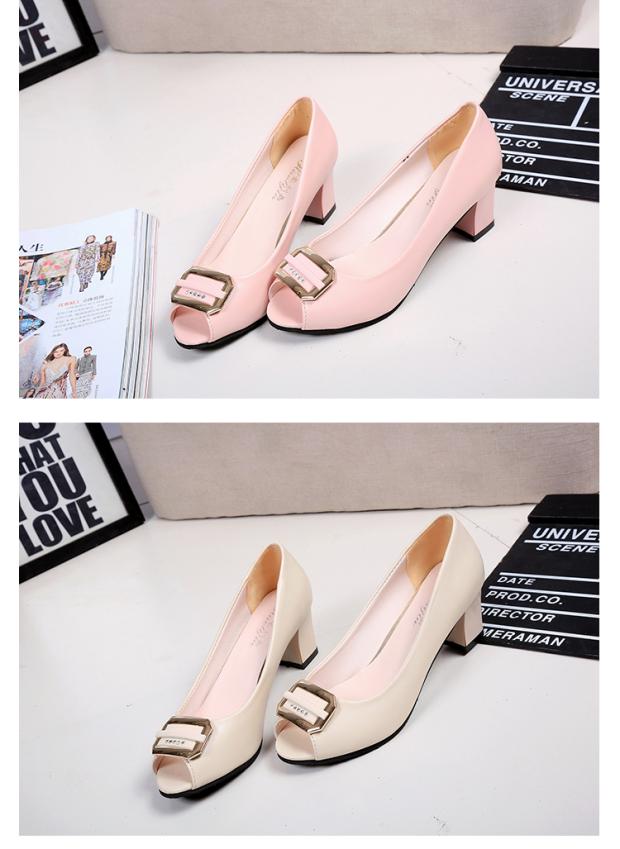 Mùa hè mới 2018 sandal miệng cá nữ dày với khóa miệng nông khóa chuyên nghiệp với giày cao gót thời trang size lớn dép gucci nữ