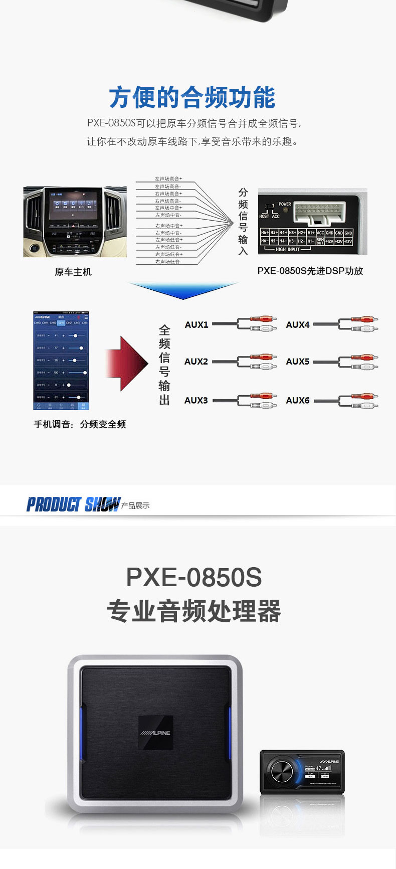 Bộ khuếch đại âm thanh xe hơi chuyên nghiệp PXE-0850S Bộ khuếch đại âm thanh chuyên nghiệp DSP một máy - Âm thanh xe hơi / Xe điện tử loa cánh cửa ô tô jbl