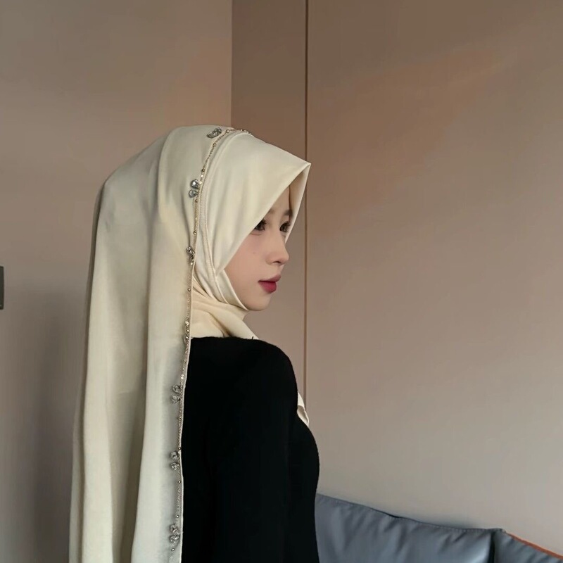 New Style Water Drop Rhinestone Hand-Wrapped Chiffon Patchwork Sun Protection Scarf Versatile