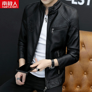 南极人男士真皮皮衣外套立领修身皮夹克