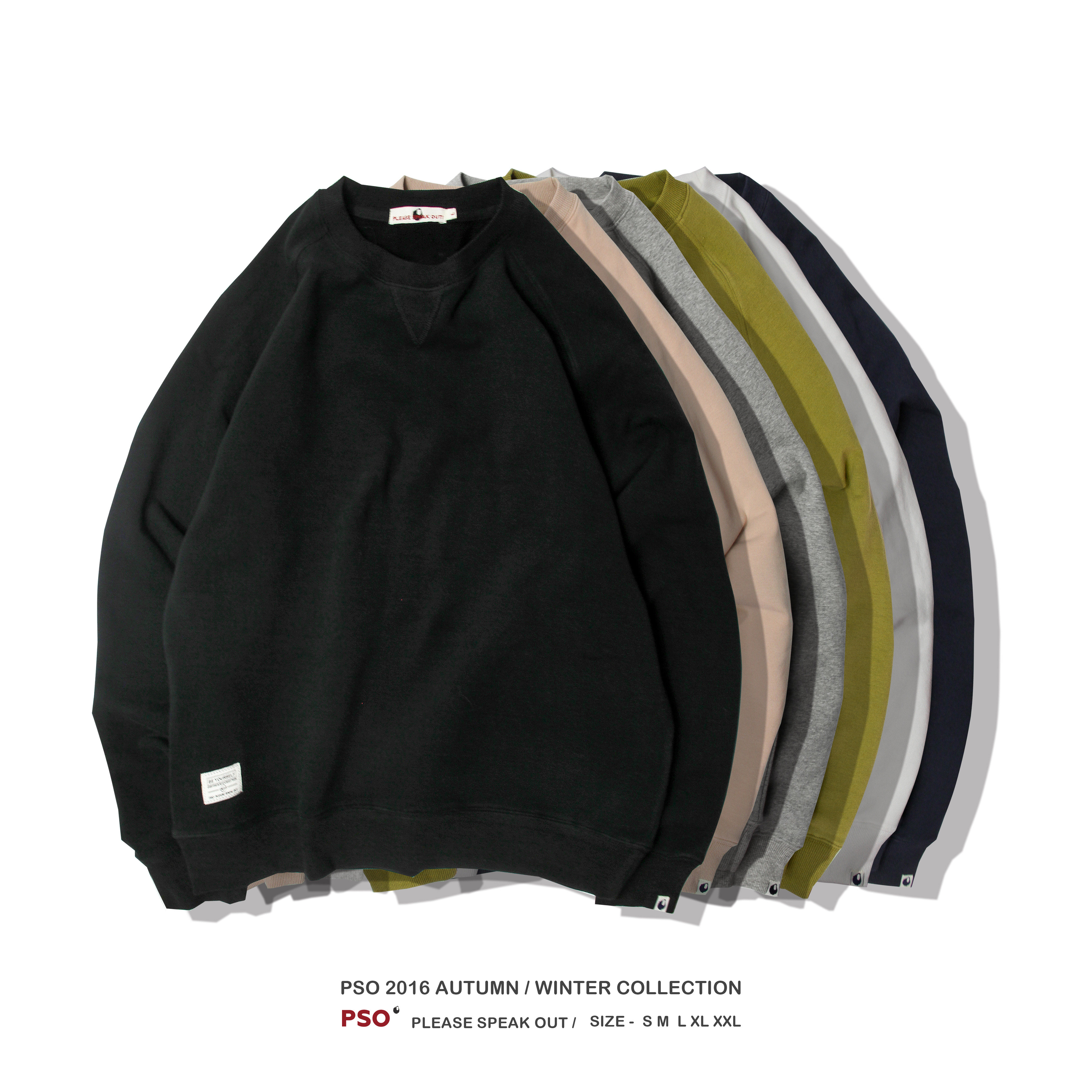 PSO Brand Autumn Winter Tide Card Pure Color Base Pure Cotton Catch Suede Sleeve Head Round Collar Male And Female Couple 100 lap thick cotton T